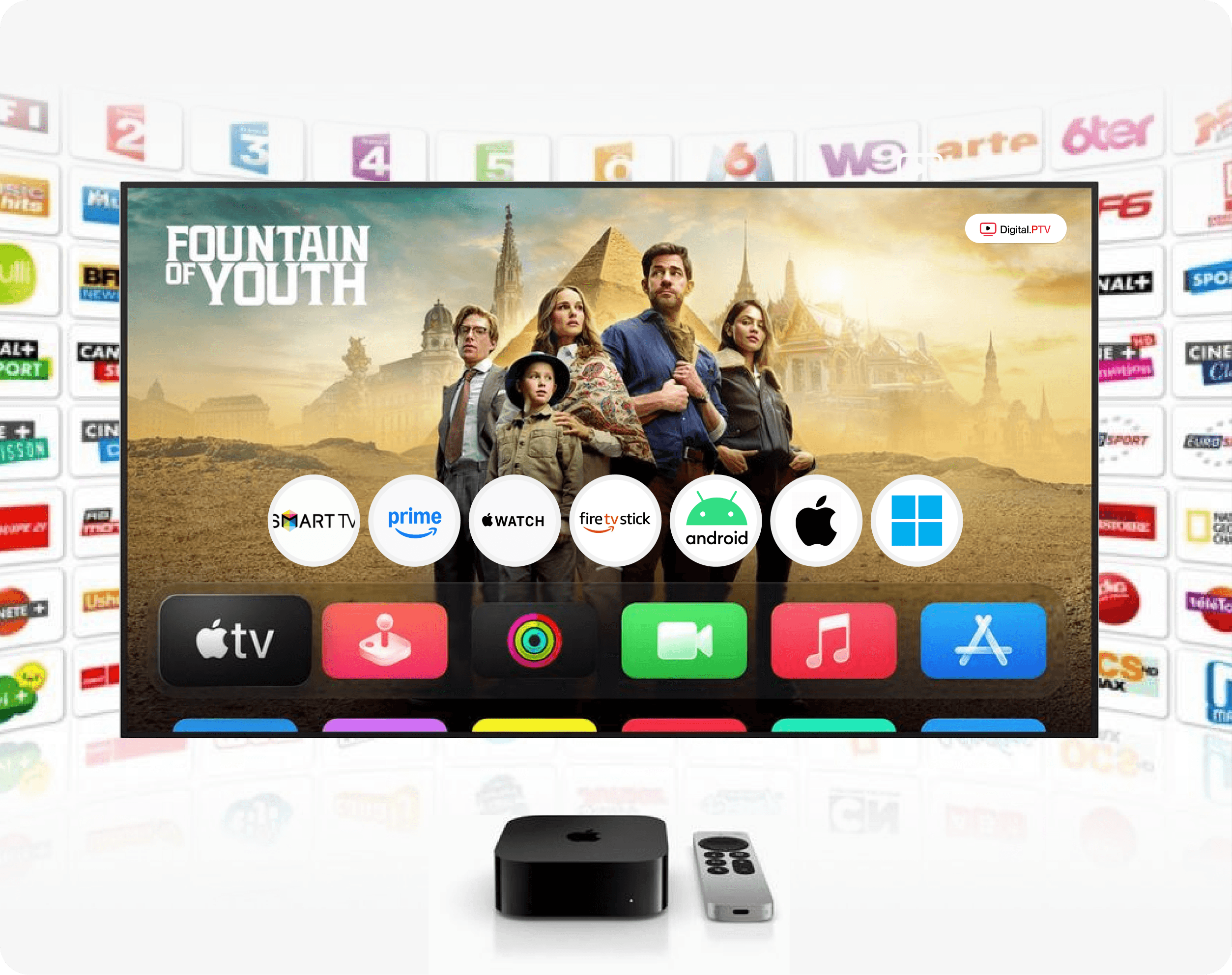 Smart TV interface with channels and apps